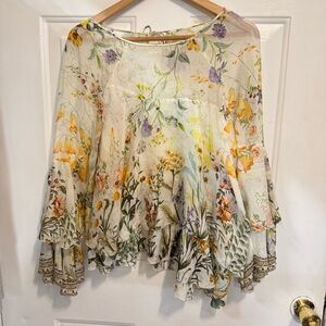 Camilla "In the Hills of Tuscany" Boho Cottagecore Floral Layered Silk Blouse